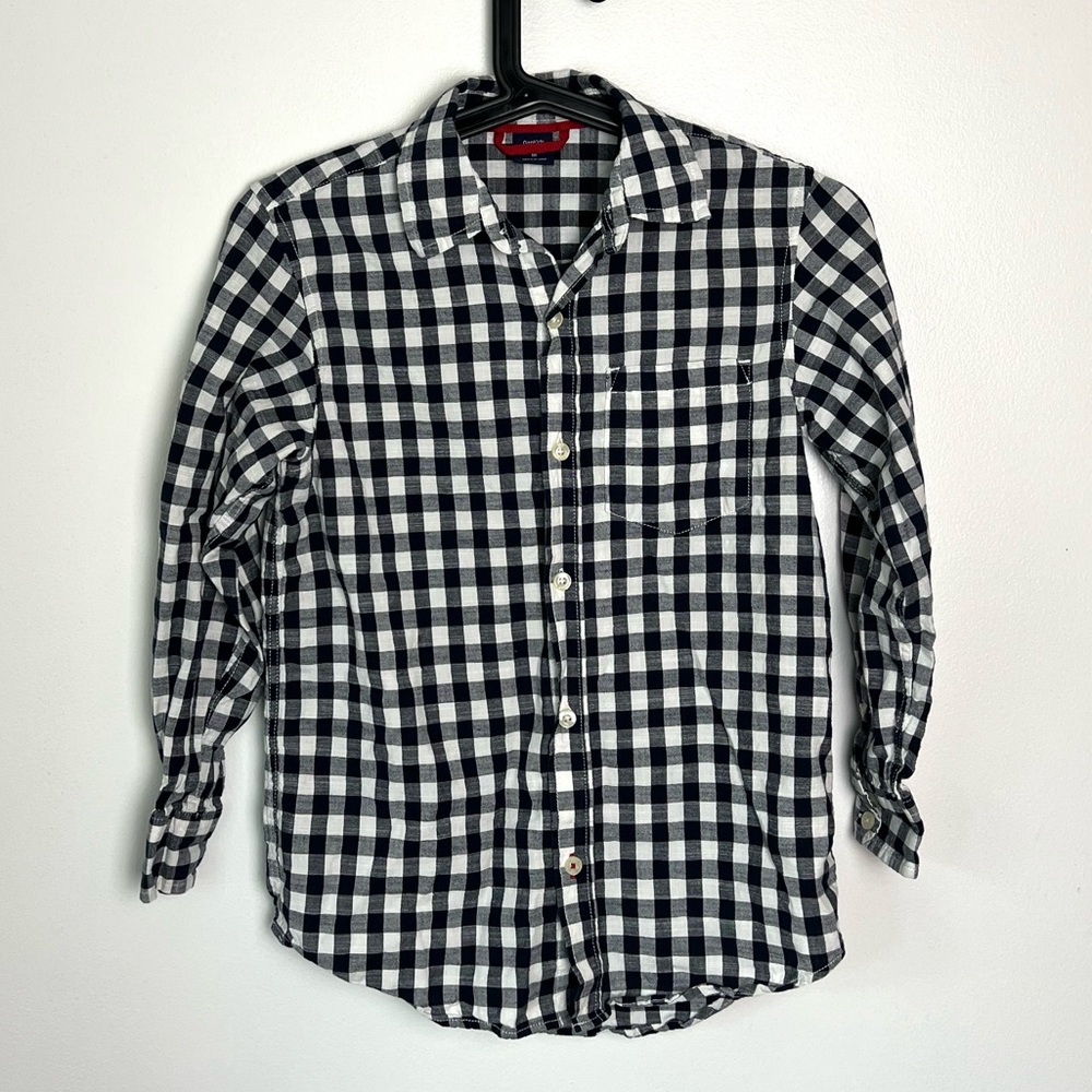 GAP Kids Navy and White Cotton Plaid Button Down Shirt Boys 8 M